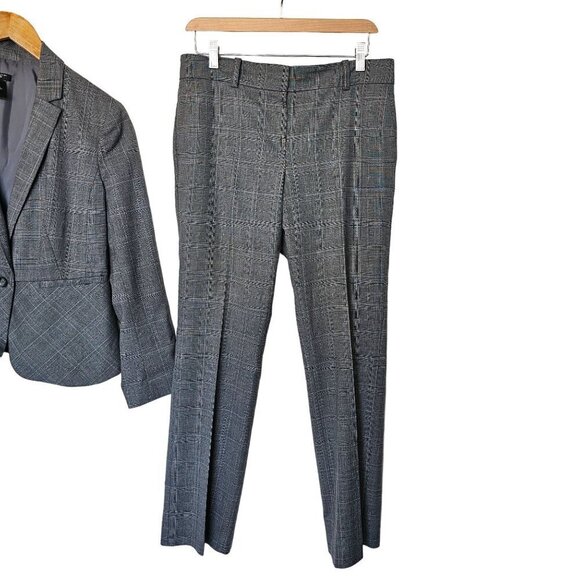 Ann Taylor Signature Plaid Blazer Jacket Pant 2pc Suit Set Gray Women's S/M - Picture 7 of 16